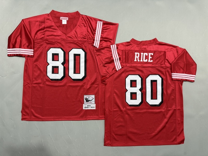 Men 2025 San Francisco 49ers #80 Rice red Throwback Limited NFL Jersey style 002
